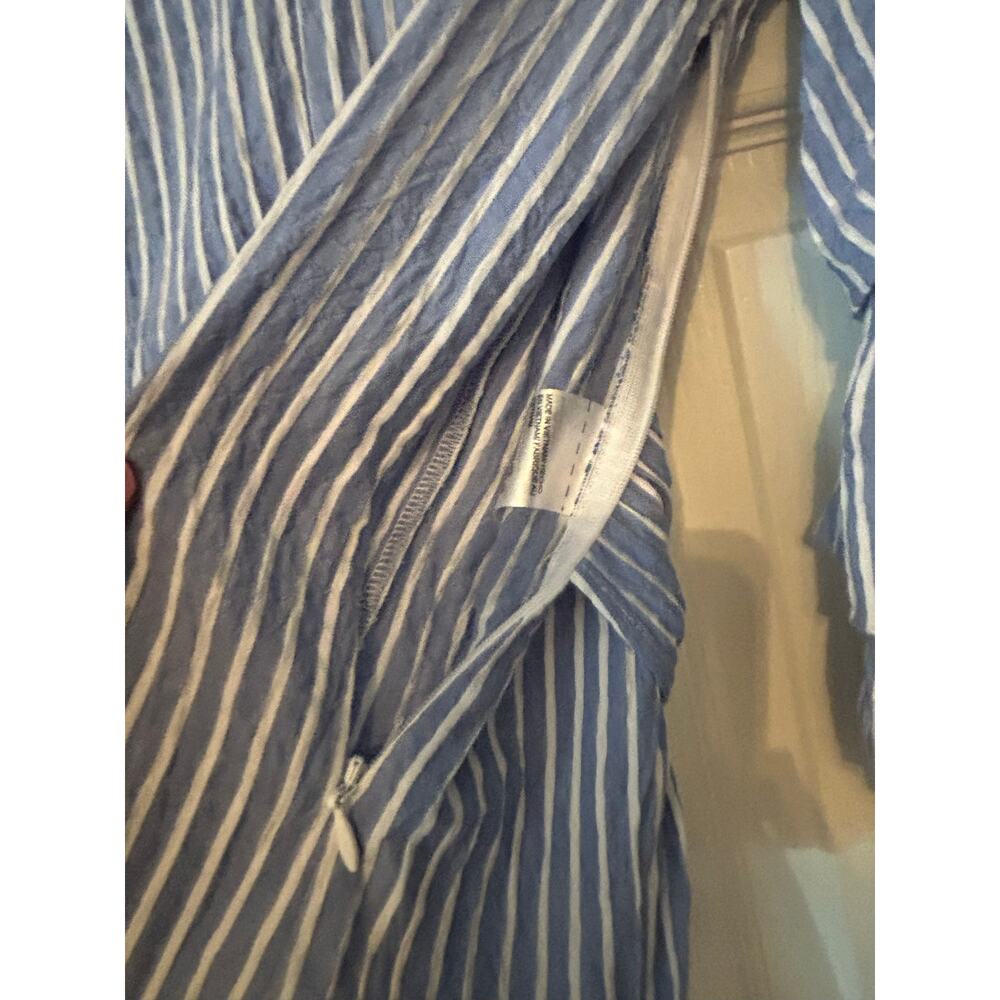 White House Black Market Size 8 Blue Stripe Ruffle Sleeve Bow Back Blouse - Picture 8 of 10